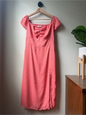 Abercrombie & Fitch Coral Pink Polka Dot Midi Dress